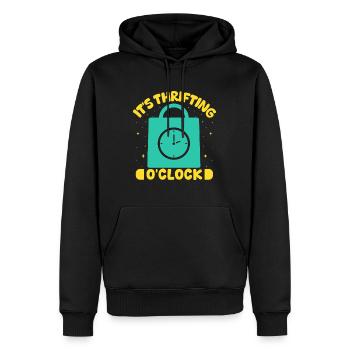 Thrift Shopper It´s Thrifting O´Clock Thrift Store - Männer Premium Bio Hoodie - Schwarz - Vorne - Nico (187cm)