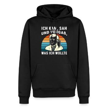 Ich kam, sah und vergaß was ich wollte - Männer Premium Bio Hoodie - Schwarz - Vorne - Nico (187cm)