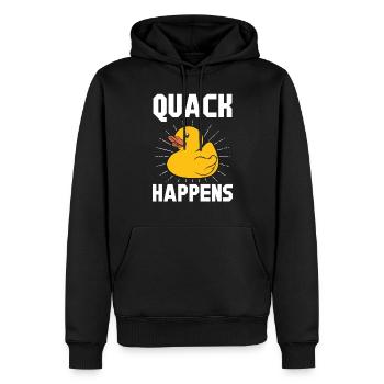 Quietscheenten Geschenk Gelbe Ente Quack Happens - Männer Premium Bio Hoodie - Schwarz - Vorne - Nico (187cm)