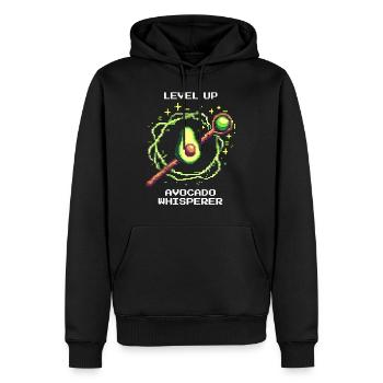Level Up | Avocado Whisperer mit XP Power-Up - Männer Premium Bio Hoodie - Schwarz - Vorne - Nico (187cm)