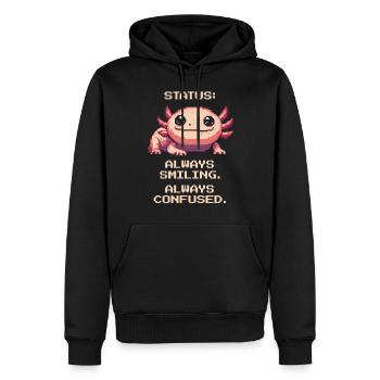 Statut de l’axolotl | Nerd rétro toujours souriant - Sweat à capuche Premium bio Homme - noir - Devant - Nico (187cm)