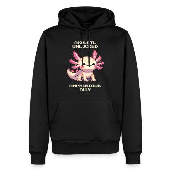 Axolotl Pixel Style | Amphibien Haustier Retro - Männer Premium Bio Hoodie - Schwarz - Vorne - Nico (187cm)