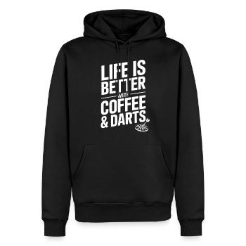 Café et fléchettes Dire joueur de fléchettes - Sweat à capuche Premium bio Homme - noir - Devant - Nico (187cm)