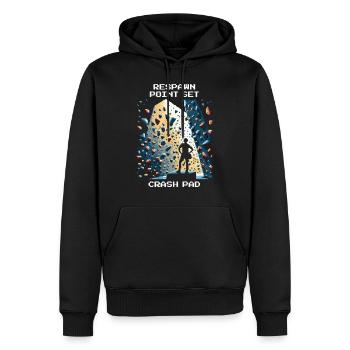 Respawn: Crash Pad | Bouldering Pixel Art - Men’s Premium Organic Hoodie - black - Front - Nico (187cm)