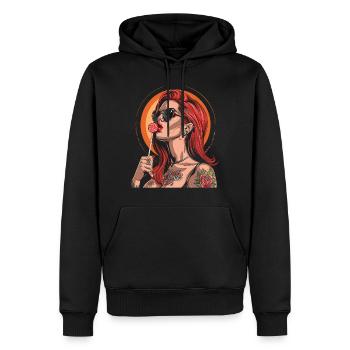 Rote Haare Rockabilly Pin Up Girl 50s - Männer Premium Bio Hoodie - Schwarz - Vorne - Nico (187cm)