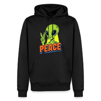 Funny green Alien with Peace sign Space - Männer Premium Bio Hoodie - Schwarz - Vorne - Nico (187cm)