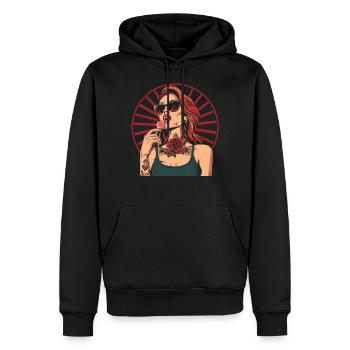 Rote Haare Rockabilly Pin Up Girl 50s - Männer Premium Bio Hoodie - Schwarz - Vorne - Nico (187cm)