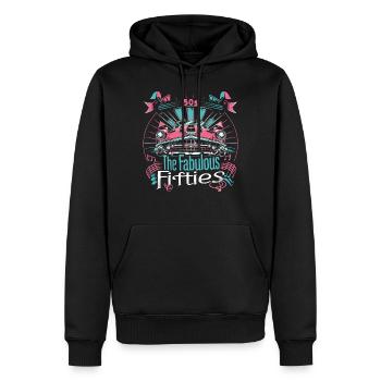 Fünfziger Jahre 1950er Auto Musik - Männer Premium Bio Hoodie - Schwarz - Vorne - Nico (187cm)