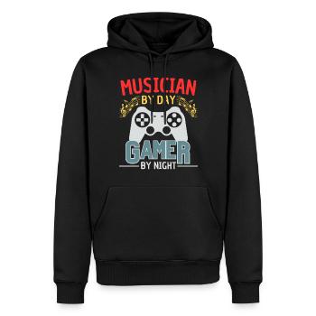 Musiciens le jour, joueurs la nuit - Sweat à capuche Premium bio Homme - noir - Devant - Nico (187cm)