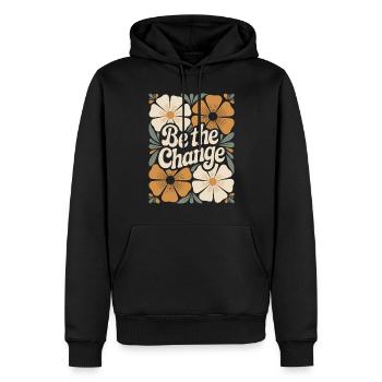 Flower Boho Vintage Motivation Zitat Be The Change - Männer Premium Bio Hoodie - Schwarz - Vorne - Nico (187cm)