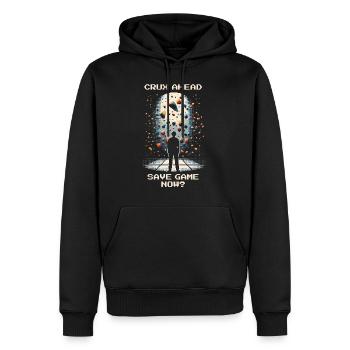 Crux ahead | Bouldering Pixel Art Kneebar - Men’s Premium Organic Hoodie - black - Front - Nico (187cm)