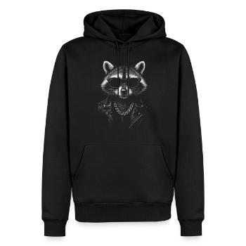 Cooler Waschbär Mit Sonnenbrille Und Lederjacke - Männer Premium Bio Hoodie - Schwarz - Vorne - Nico (187cm)