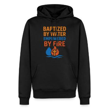 Getauft Durch Wasser, Stärken Durch Feuer - Männer Premium Bio Hoodie - Schwarz - Vorne - Nico (187cm)