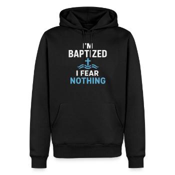 Je suis baptisé, n’aie peur de rien - Sweat à capuche Premium bio Homme - noir - Devant - Nico (187cm)