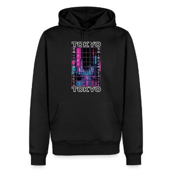 Japan 80er Retro Tokio Ästhetik Vaporwave - Männer Premium Bio Hoodie - Schwarz - Vorne - Nico (187cm)