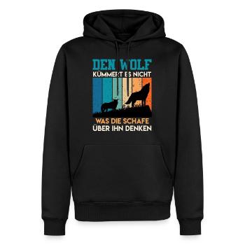 Wolf Spirit WOLF KÜMMERTS NICHT WAS SCHAFE DENKEN - Männer Premium Bio Hoodie - Schwarz - Vorne - Nico (187cm)