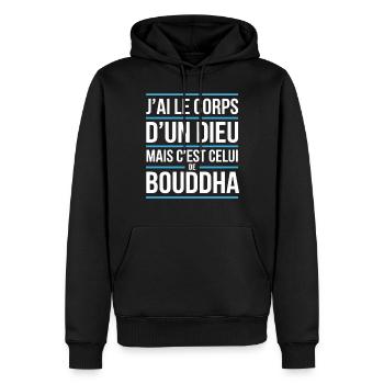 T-shirt humour Bouddha Corps d’un dieu - Sweat à capuche Premium bio Homme - noir - Devant - Nico (187cm)