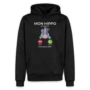 Mon hippo m’appelle Faut que j’y aille - Sweat à capuche Premium bio Homme - noir - Devant - Nico (187cm)
