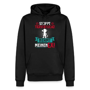 Tierschutz STOPPT TIERVERSUCHE NEHMT MEINEN EX - Männer Premium Bio Hoodie - Schwarz - Vorne - Nico (187cm)