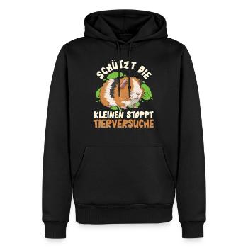 Tierwohl SCHÜTZE DIE KLEINEN STOPPT TIERVERSUCHE - Männer Premium Bio Hoodie - Schwarz - Vorne - Nico (187cm)