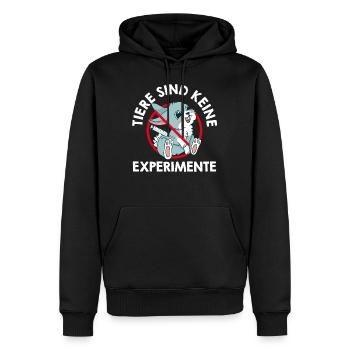 Tierwohl TIERE SIND KEINE EXPERIMENTE LUSTIG - Männer Premium Bio Hoodie - Schwarz - Vorne - Nico (187cm)