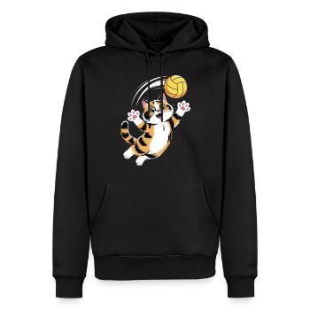 Chat joueur avec volley-ball - Sweat à capuche Premium bio Homme - noir - Devant - Nico (187cm)