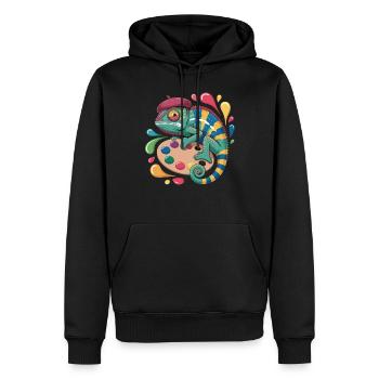 Artist chameleon with palette for creative minds - Men’s Premium Organic Hoodie - black - Front - Nico (187cm)
