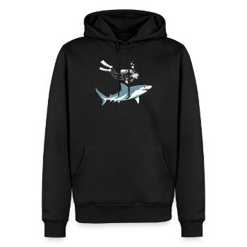 Taucher Abenteuer Mit Hai Motiv - Männer Premium Bio Hoodie - Schwarz - Vorne - Nico (187cm)