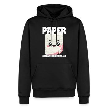 Papier Parce que J’aime le Théâtre - Ciseaux Stone Paper - Sweat à capuche Premium bio Homme - noir - Devant - Nico (187cm)