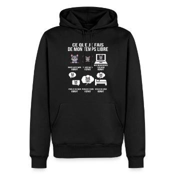 Ce que je fais de mon temps libre Korat - Sweat à capuche Premium bio Homme - noir - Devant - Nico (187cm)