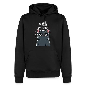 Allergique aux matins Chat Drôle Humoristique - Sweat à capuche Premium bio Homme - noir - Devant - Nico (187cm)
