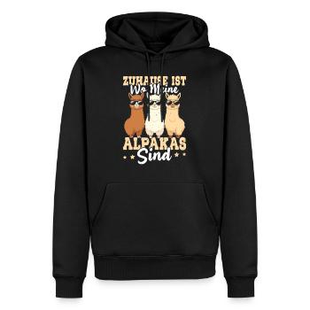 Alpaka Fan ZUHAUSE IST WO MEINE ALPAKAS SIND - Männer Premium Bio Hoodie - Schwarz - Vorne - Nico (187cm)