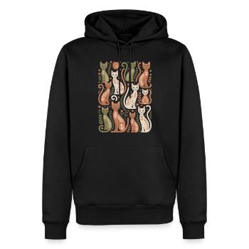 Boho cat pattern with playful details - Men’s Premium Organic Hoodie - black - Front - Nico (187cm)