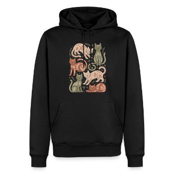 Motif de chat avec motifs de feuilles - Sweat à capuche Premium bio Homme - noir - Devant - Nico (187cm)