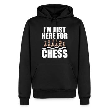 Souvenir de joueur d’échecs - Je suis juste ici pour les échecs - Sweat à capuche Premium bio Homme - noir - Devant - Nico (187cm)