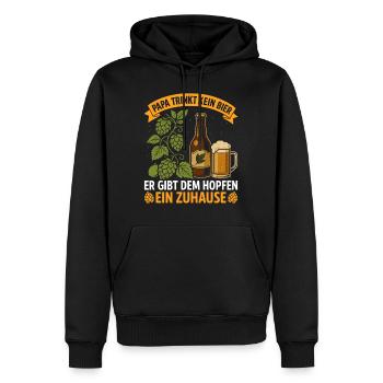 Bierfan PAPA TRINKT KEIN BIER ER GIBT DEM HOPFEN - Männer Premium Bio Hoodie - Schwarz - Vorne - Nico (187cm)