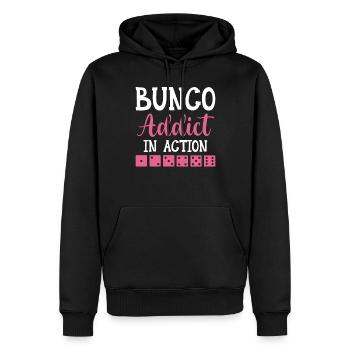 Bunco Addict In Action - Dice Night Dice - Men’s Premium Organic Hoodie - black - Front - Nico (187cm)