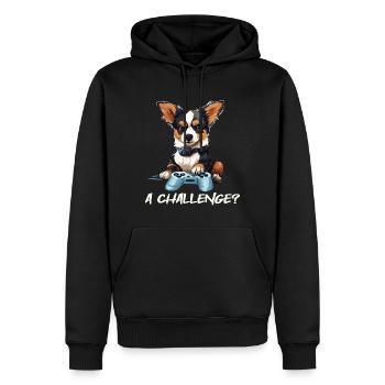 A Challenge? Challenge accepted! - Männer Premium Bio Hoodie - Schwarz - Vorne - Nico (187cm)