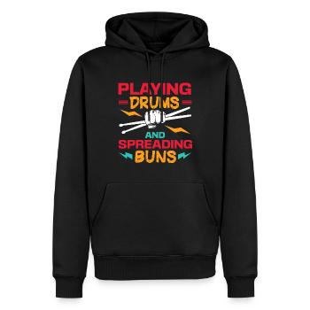 Schlagzeug spielen und Brötchen verteilen Lustiger Schlagzeuger - Männer Premium Bio Hoodie - Schwarz - Vorne - Nico (187cm)
