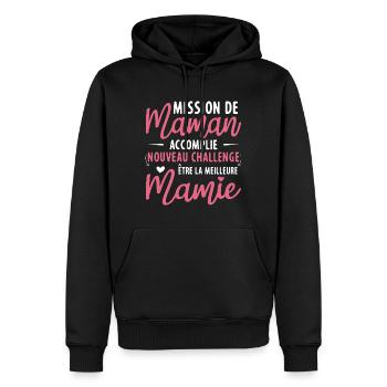 Mission de maman accomplie mamie annonce grossesse - Sweat à capuche Premium bio Homme - noir - Devant - Nico (187cm)