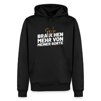 Wir brauchen mehr von meiner Sorte Lustiger Spruch - Männer Premium Bio Hoodie - Schwarz - Vorne - Nico (187cm)