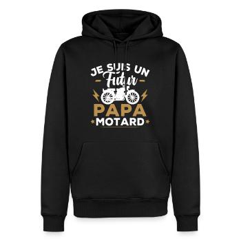 Je suis un futur papa motard - Sweat à capuche Premium bio Homme - noir - Devant - Nico (187cm)