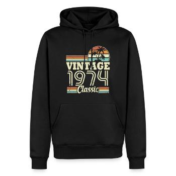 Vintage 1974 Classic, Cadeau D'anniversaire 49 Ans - Sweat à capuche Premium bio Homme - noir - Devant - Nico (187cm)