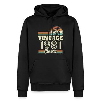 Vintage 1981 Classic, Cadeau D'anniversaire 42 Ans - Sweat à capuche Premium bio Homme - noir - Devant - Nico (187cm)