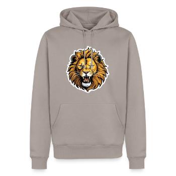 Lion Head Roar - Men’s Premium Organic Hoodie - taupe - Front - Nico (187cm)