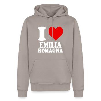 I love Emilia Romagna Herz Region Italien Lustig - Männer Premium Bio Hoodie - Taupe - Vorne - Nico (187cm)
