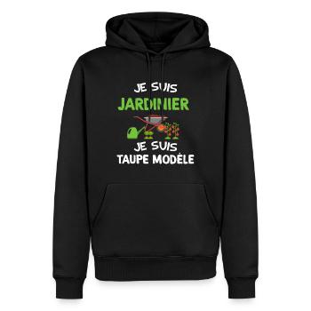 Je suis jardinier je suis taupe modèle Jardin - Sweat à capuche Premium bio Homme - noir - Devant - Nico (187cm)