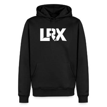 LURX Logo Concept White - Men’s Premium Organic Hoodie - black - Front - Nico (187cm)