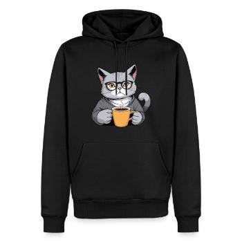 Coffee-drinking cat - Men’s Premium Organic Hoodie - black - Front - Nico (187cm)