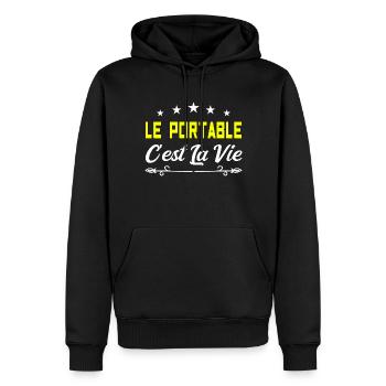 Le portable c est la vie - Sweat à capuche Premium bio Homme - noir - Devant - Nico (187cm)